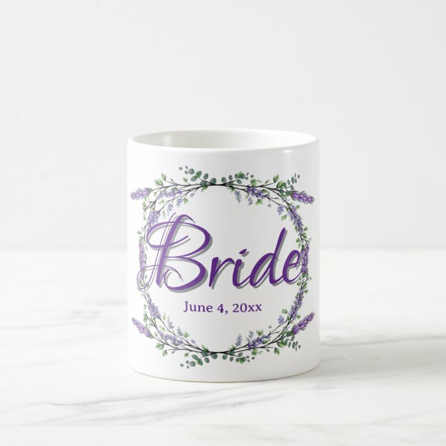 Eleganter Aquarelllavender Eukalyptus Bride Kaffeetasse (Mittel)
