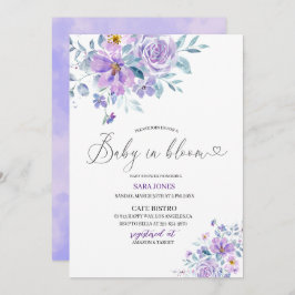 Eleganter Aquarellmond mit violetten Blumen Baby i Einladung