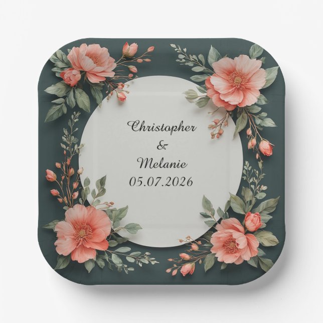 Eleganter Aquarellrahmen Pappteller (Vorderseite)