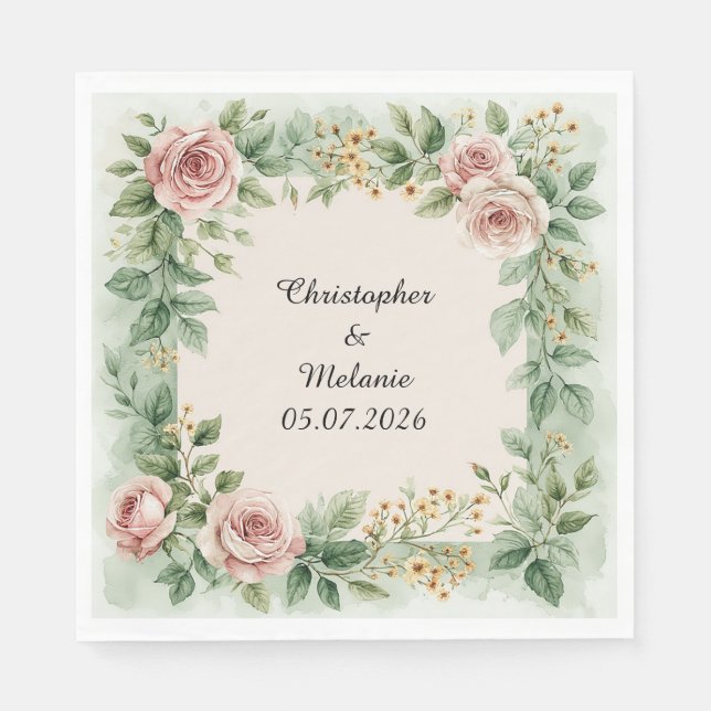 Eleganter Aquarellrahmen Serviette (Vorderseite)