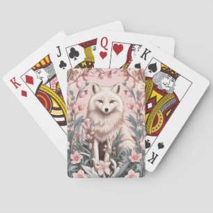 Eleganter Arktischer Fuchs Rosa Floral Spielkarten