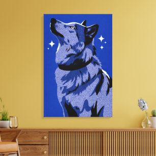 Eleganter Arktischer Wolf Blau Monochrome Editoris Leinwanddruck