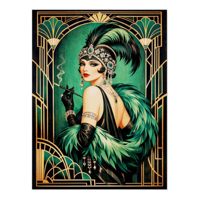 Eleganter Art Deco Flapper Poster. Poster (Vorderseite)