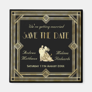Eleganter Art Deco Gold Schwarz Save-the-Date-Kart Magnet