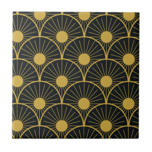 Eleganter Art Deco goldener abstrakter Sonnenschei Fliese