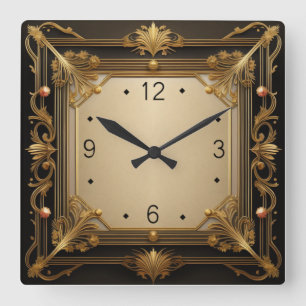 Eleganter Art Deco Quadratische Wanduhr