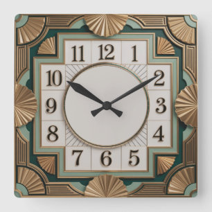 Eleganter Art Deco Quadratische Wanduhr