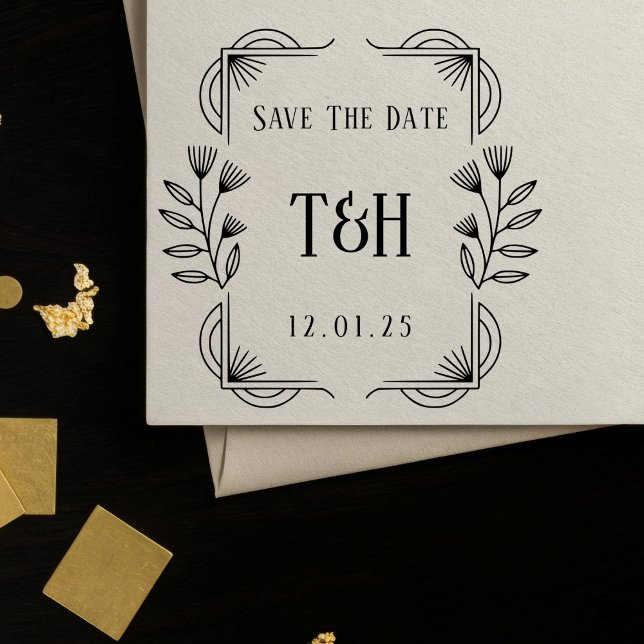 Eleganter Art Deco Save-The-Date-Monogramm Permastempel (Von Creator hochgeladen)