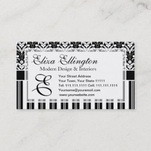 Eleganter Art Deco Vintage-Blumen-Damask und Strei Visitenkarte