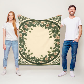 Eleganter Art Nouveau Botanischer Floraler Kranz F Fleecedecke