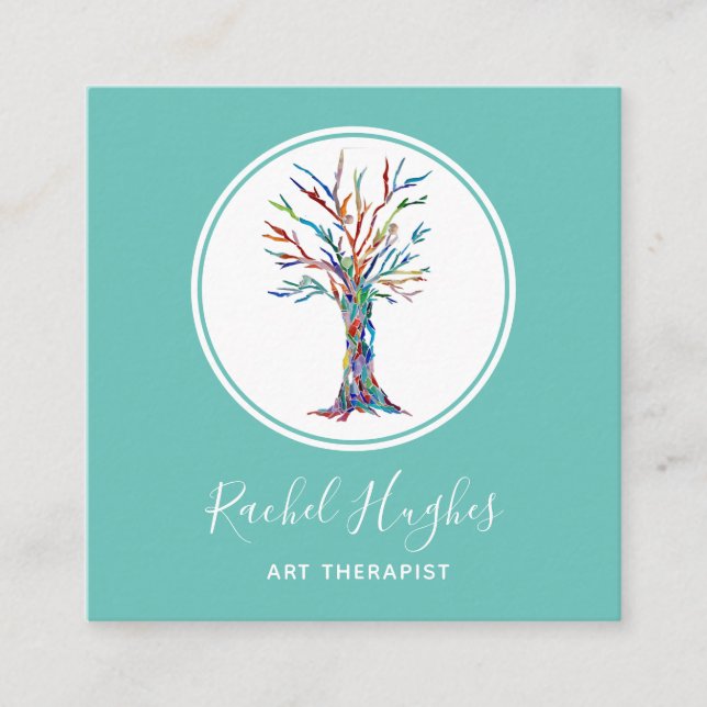 Eleganter Art Therapist Tree Quadratische Visitenkarte (Vorderseite)