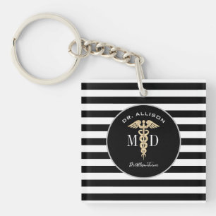 Eleganter Arzt Caduceus Black Personalisiert Schlüsselanhänger