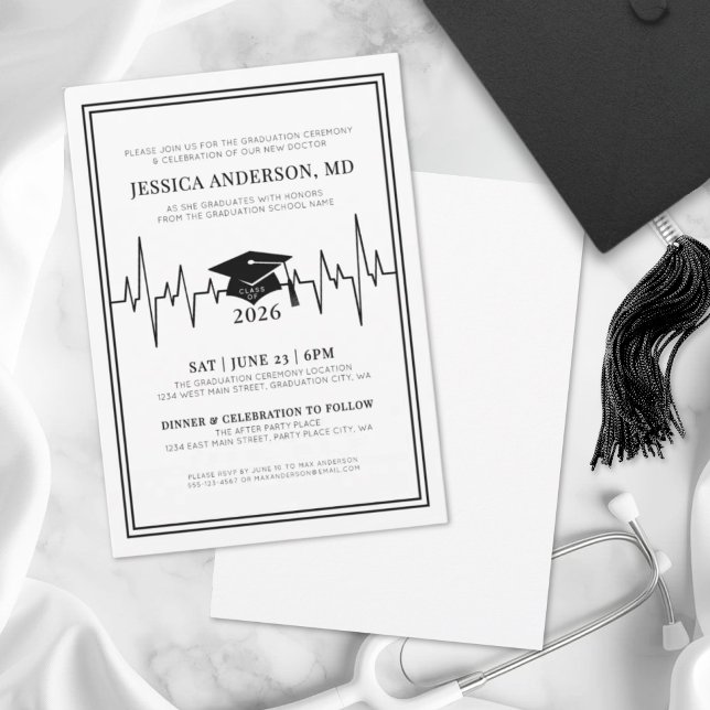 Eleganter Arzt Medical Nursing School Abschluss Einladung (Elegant Doctor Medical Nursing School Graduation Invitation)