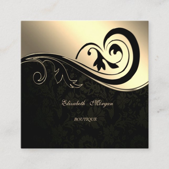 Eleganter, ausgeklügelter schwarzer Damast, Goldra Quadratische Visitenkarte (Vorderseite)