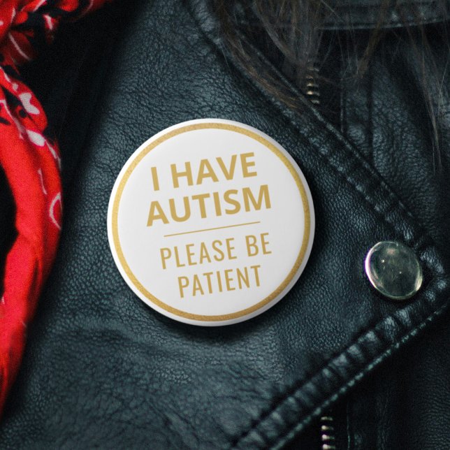 Eleganter Autismus in Minimalistischem Weißgold Button (Elegant Minimalist White Gold Text Autism Button)