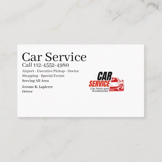 Eleganter Autovermietungsservice oder Uber-Fahrer  Visitenkarte (Vorderseite)