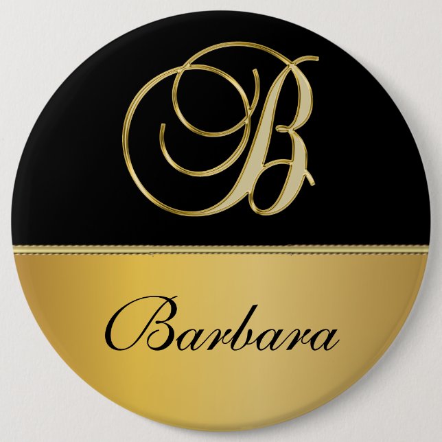 Eleganter "B" Monogramm Personalisierter Name Schw Button (Vorderseite)