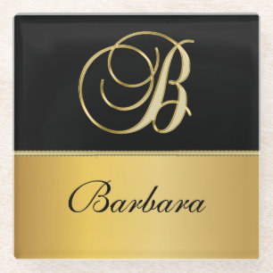 Eleganter "B" Monogramm Personalisierter Name Schw Glasuntersetzer