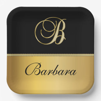 Eleganter "B" Monogramm Personalisierter Name Schw Pappteller