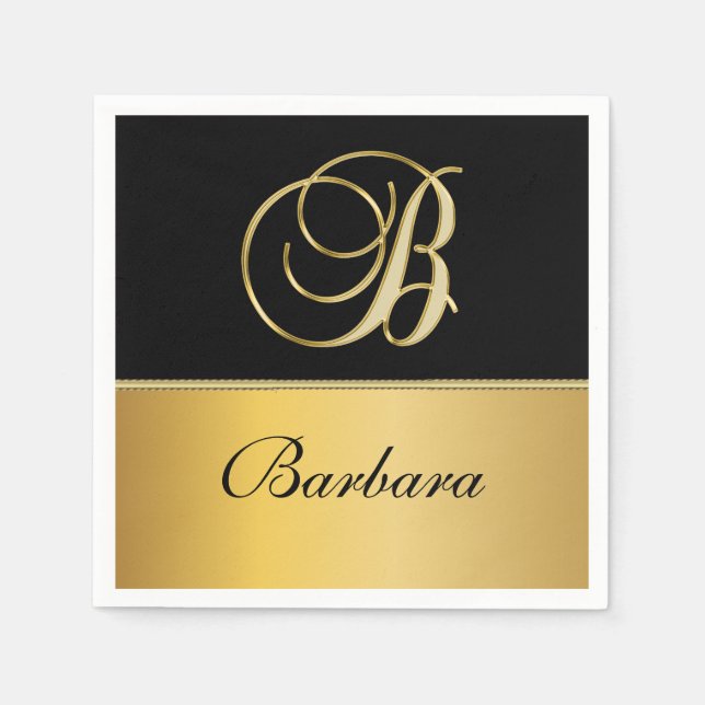 Eleganter "B" Monogramm Personalisierter Name Schw Serviette (Vorderseite)