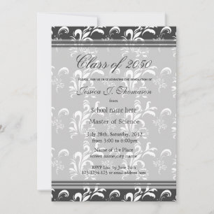 Eleganter B&W Damask Abschluss Einladung