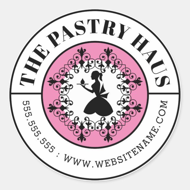 Eleganter Baker-Silhouette-Kurveller Runder Aufkleber (Vorderseite)