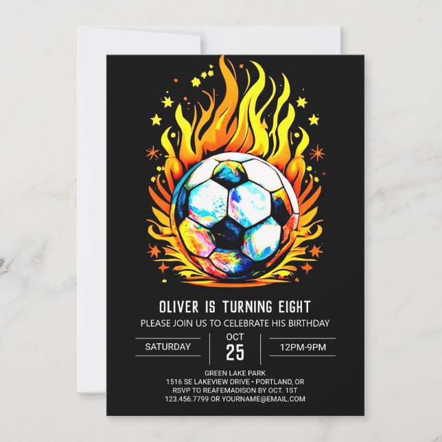 Eleganter Ball Printable Soccer Geburtstag Einladung (Vorderseite)