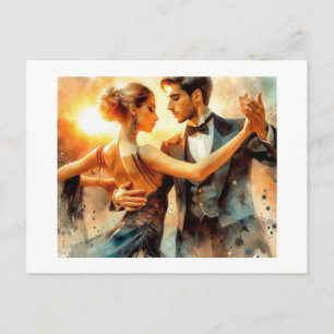 Eleganter Ballsaaltanz bei Sonnenuntergang, Postkarte