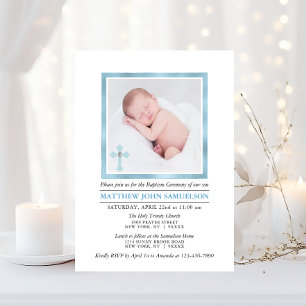 Eleganter BAPTISM CHRISTENING Blue Boy FOTO Einladung