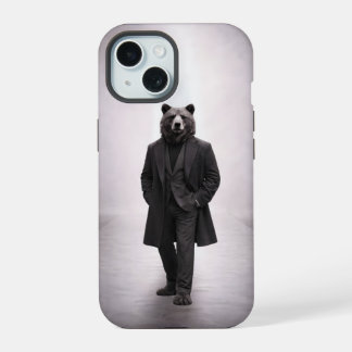 Eleganter Bär in klassischem dunklen Anzugporträt iPhone 15 Hülle