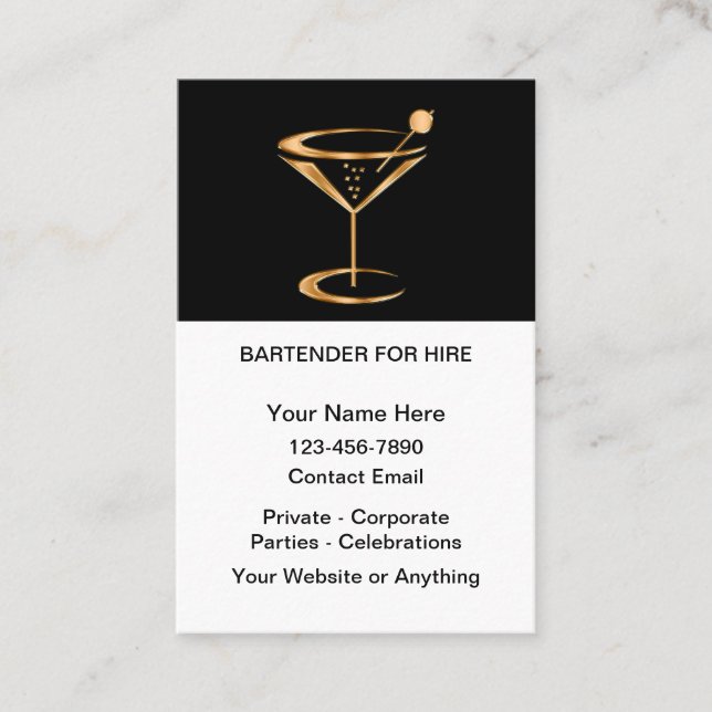 Eleganter Barkeeper zur Miete  Visitenkarte (Vorderseite)