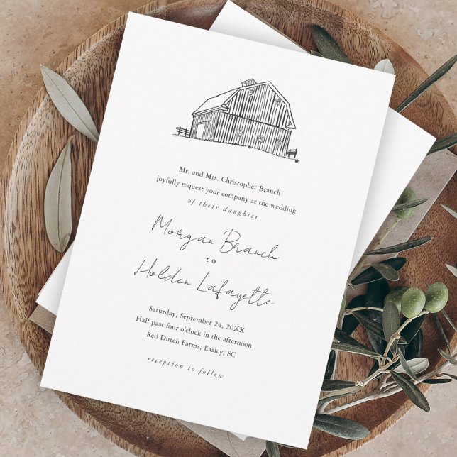Eleganter Barn Black and White Rustic Wedding Einladung (Von Creator hochgeladen)