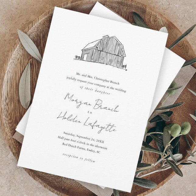 Eleganter Barn Black and White Rustic Wedding Magneteinladung (Von Creator hochgeladen)