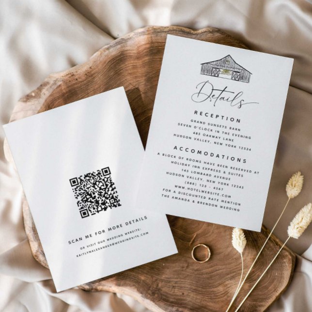 Eleganter Barn Details QR Code Hochzeit Begleitkarte (Von Creator hochgeladen)