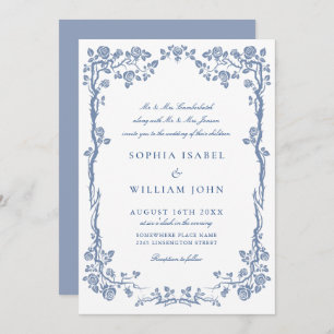 Eleganter Barock Blue French Garden Hochzeit der B Einladung