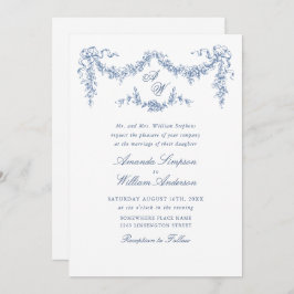 Eleganter Barock Blue French Garden Hochzeit der B Einladung