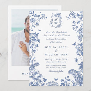 Eleganter Barock Blue French Garden Hochzeit der B Einladung