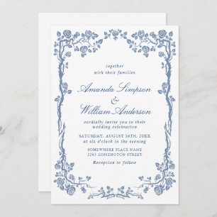 Eleganter Barock Blue French Garden Hochzeit der B Einladung