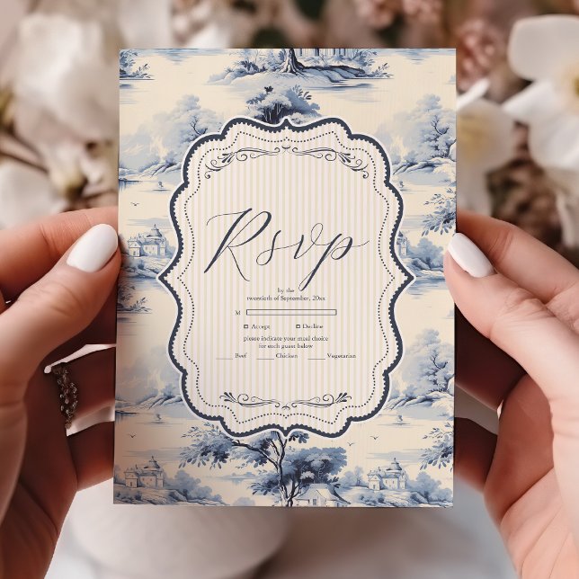 Eleganter Barock Blue French Garden Hochzeit der B RSVP Karte (Von Creator hochgeladen)