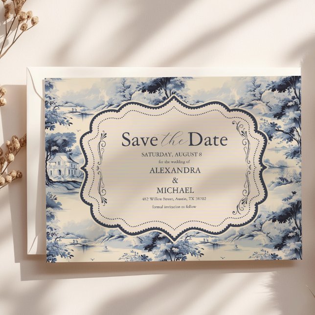 Eleganter Barock Blue French Garden Hochzeit der B Save The Date (Von Creator hochgeladen)