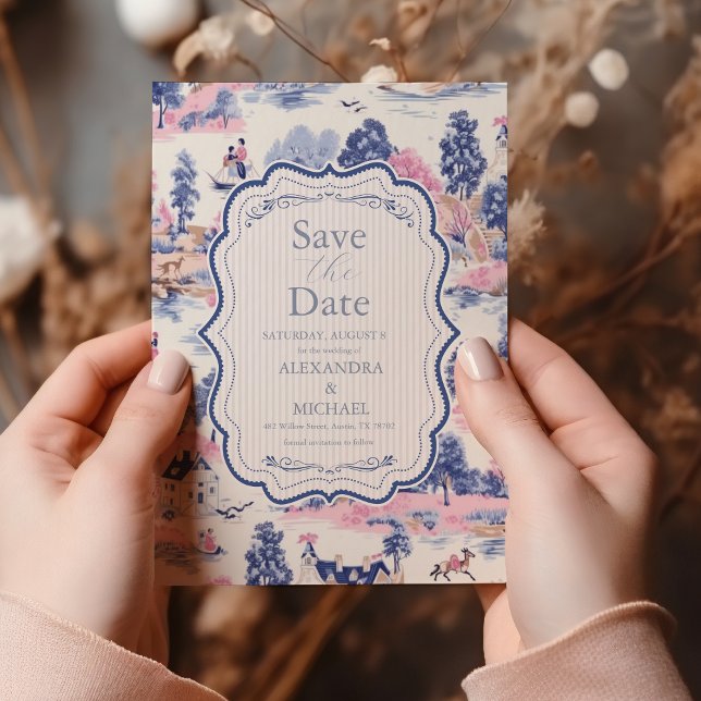 Eleganter Barock Blue French Garden Hochzeit der B Save The Date (Von Creator hochgeladen)