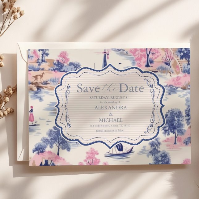 Eleganter Barock Blue French Garden Hochzeit der B Save The Date (Von Creator hochgeladen)