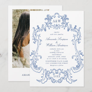 Eleganter Barock Staublila Bilderrahmen Hochzeitsf Einladung