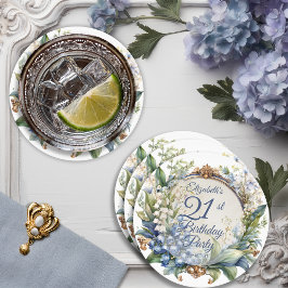 Eleganter barocker Blumenrahmen 21. Geburtstag Par Runder Pappuntersetzer