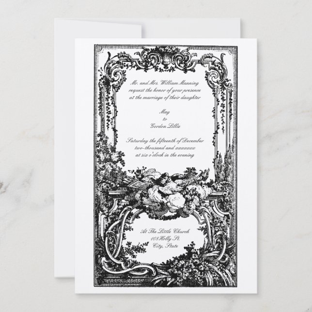 Eleganter barocker Rokoko Birds Hochzeiten Einladu Einladung (Vorderseite)