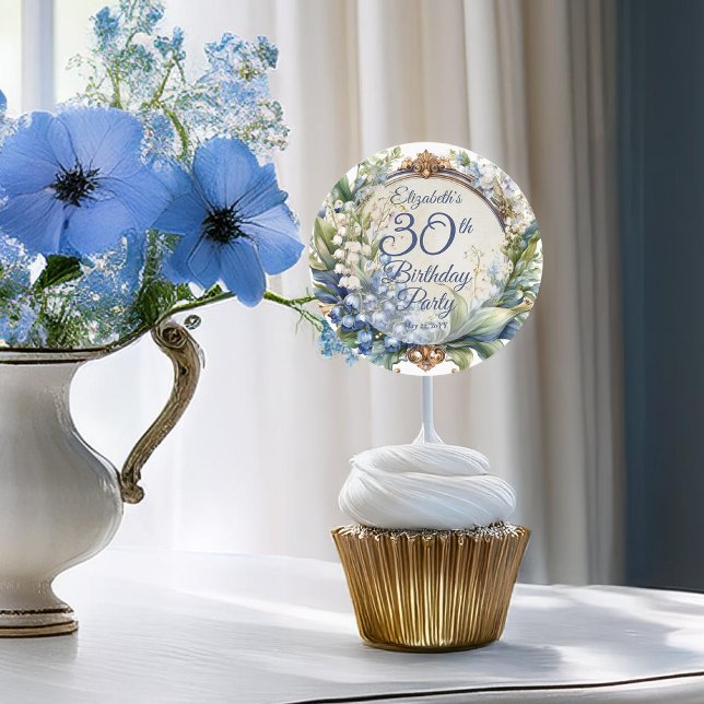 Eleganter Barockrahmen 30. Geburtstag Party Runder Aufkleber (Elegant Baroque Floral Frame 30th Birthday Party Classic Round Sticker)