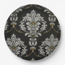 Eleganter Baroque Damask Pappteller