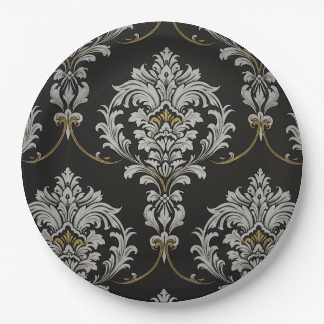 Eleganter Baroque Damask Pappteller (Vorderseite)