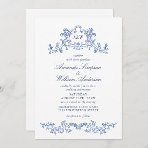 Eleganter Baroque Dusty Blue Classy Wedding QR Cod Einladung
