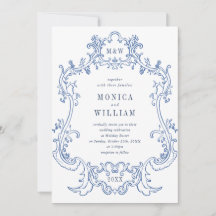 Eleganter Baroque Dusty Blue Frame Wedding QR Code